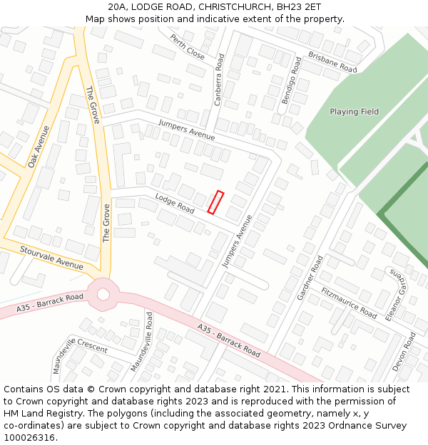 20A, LODGE ROAD, CHRISTCHURCH, BH23 2ET: Location map and indicative extent of plot