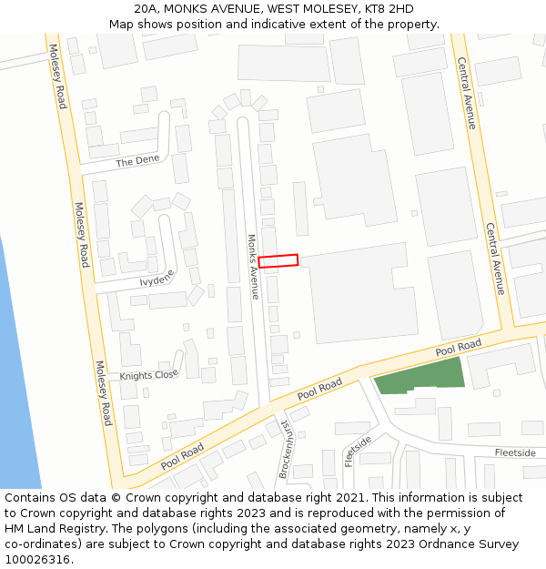 20A, MONKS AVENUE, WEST MOLESEY, KT8 2HD: Location map and indicative extent of plot