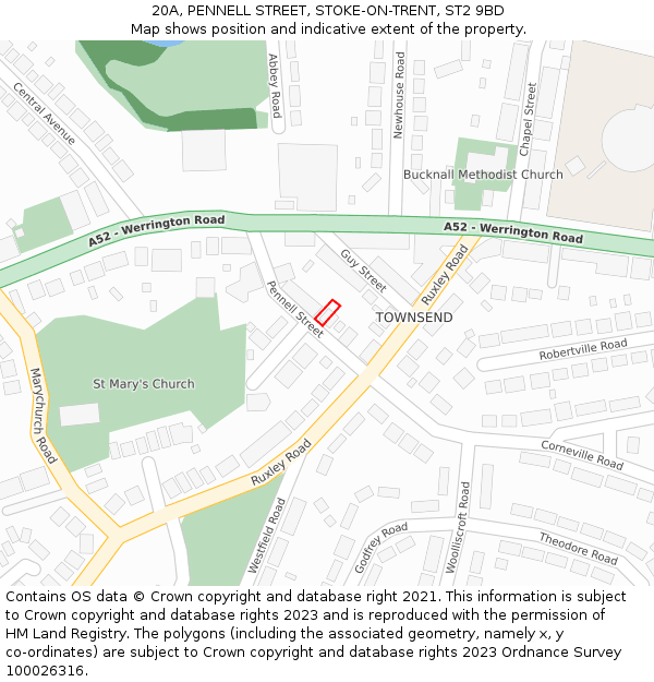 20A, PENNELL STREET, STOKE-ON-TRENT, ST2 9BD: Location map and indicative extent of plot
