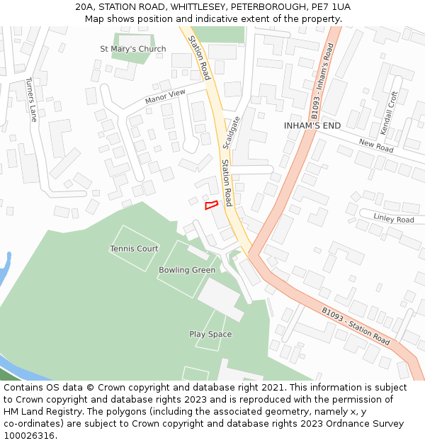 20A, STATION ROAD, WHITTLESEY, PETERBOROUGH, PE7 1UA: Location map and indicative extent of plot