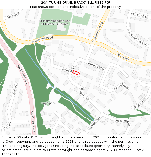 20A, TURING DRIVE, BRACKNELL, RG12 7GF: Location map and indicative extent of plot