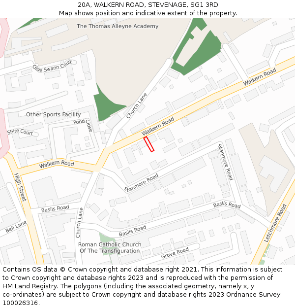 20A, WALKERN ROAD, STEVENAGE, SG1 3RD: Location map and indicative extent of plot