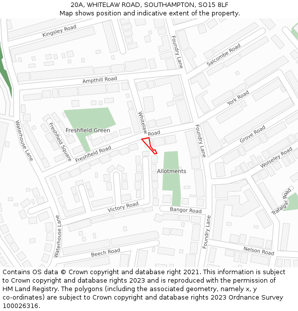 20A, WHITELAW ROAD, SOUTHAMPTON, SO15 8LF: Location map and indicative extent of plot