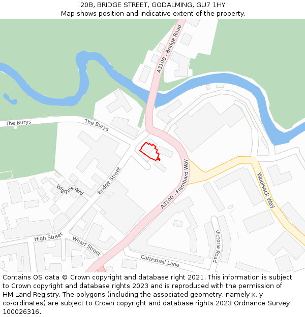 20B, BRIDGE STREET, GODALMING, GU7 1HY: Location map and indicative extent of plot