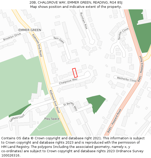 20B, CHALGROVE WAY, EMMER GREEN, READING, RG4 8SJ: Location map and indicative extent of plot
