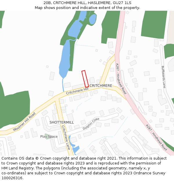 20B, CRITCHMERE HILL, HASLEMERE, GU27 1LS: Location map and indicative extent of plot