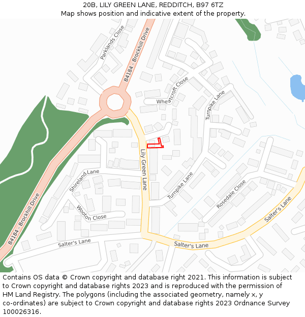 20B, LILY GREEN LANE, REDDITCH, B97 6TZ: Location map and indicative extent of plot