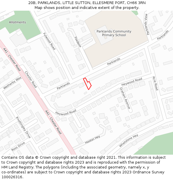 20B, PARKLANDS, LITTLE SUTTON, ELLESMERE PORT, CH66 3RN: Location map and indicative extent of plot