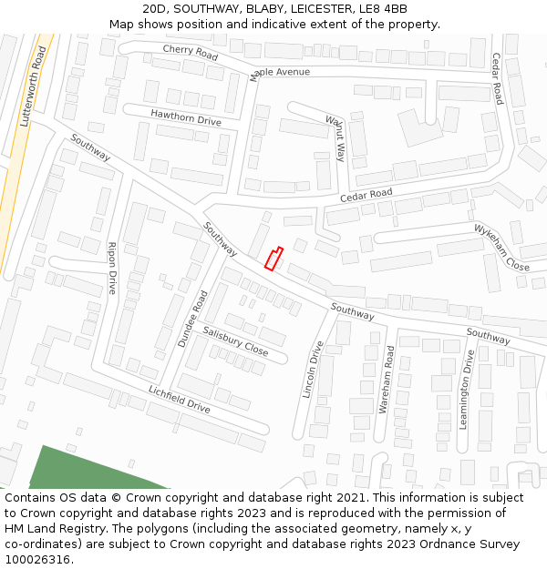 20D, SOUTHWAY, BLABY, LEICESTER, LE8 4BB: Location map and indicative extent of plot