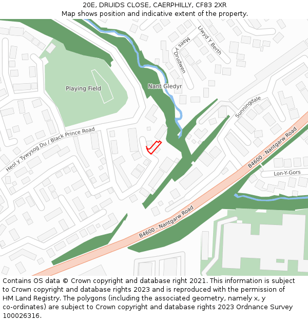 20E, DRUIDS CLOSE, CAERPHILLY, CF83 2XR: Location map and indicative extent of plot