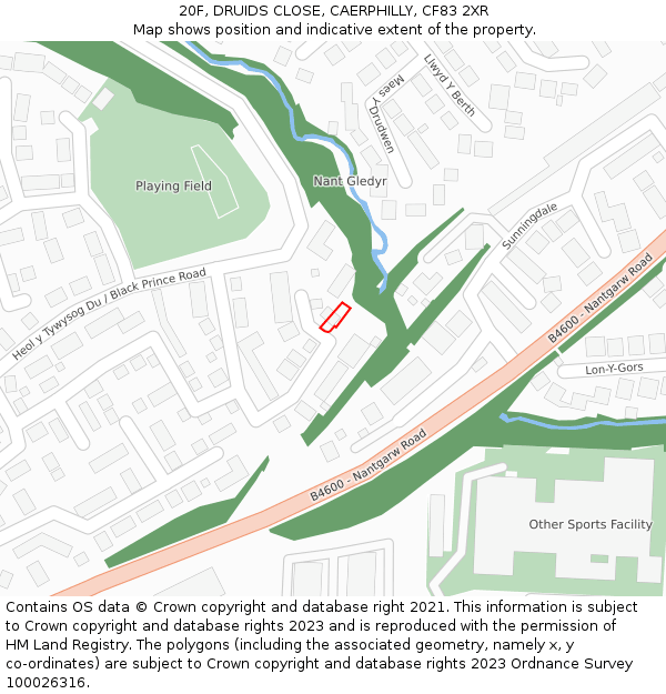 20F, DRUIDS CLOSE, CAERPHILLY, CF83 2XR: Location map and indicative extent of plot