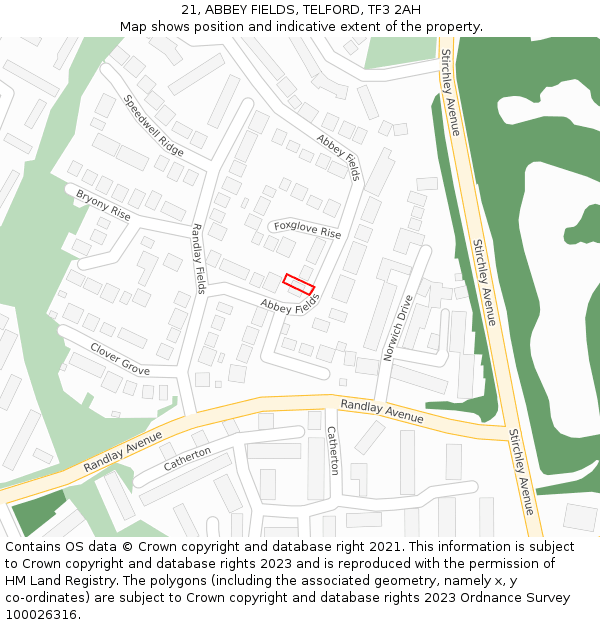 21, ABBEY FIELDS, TELFORD, TF3 2AH: Location map and indicative extent of plot