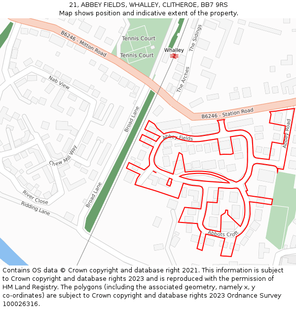 21, ABBEY FIELDS, WHALLEY, CLITHEROE, BB7 9RS: Location map and indicative extent of plot