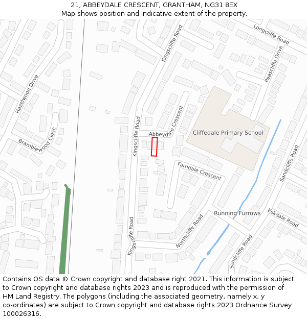 21, ABBEYDALE CRESCENT, GRANTHAM, NG31 8EX: Location map and indicative extent of plot