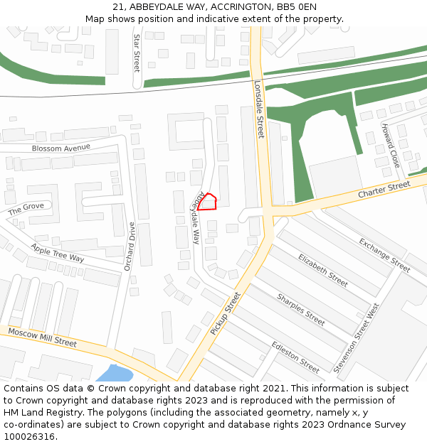 21, ABBEYDALE WAY, ACCRINGTON, BB5 0EN: Location map and indicative extent of plot