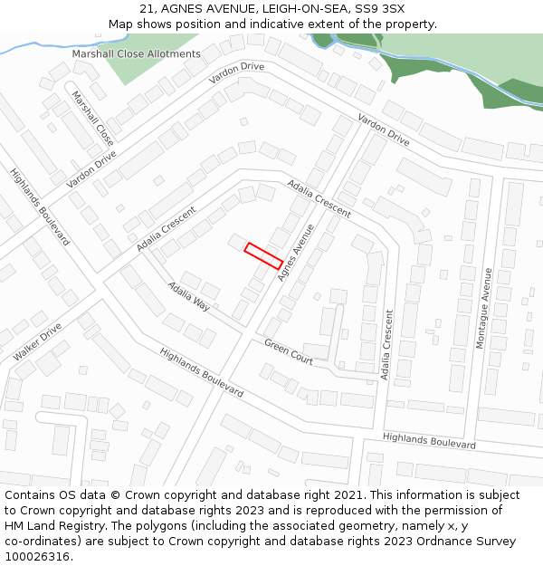21, AGNES AVENUE, LEIGH-ON-SEA, SS9 3SX: Location map and indicative extent of plot