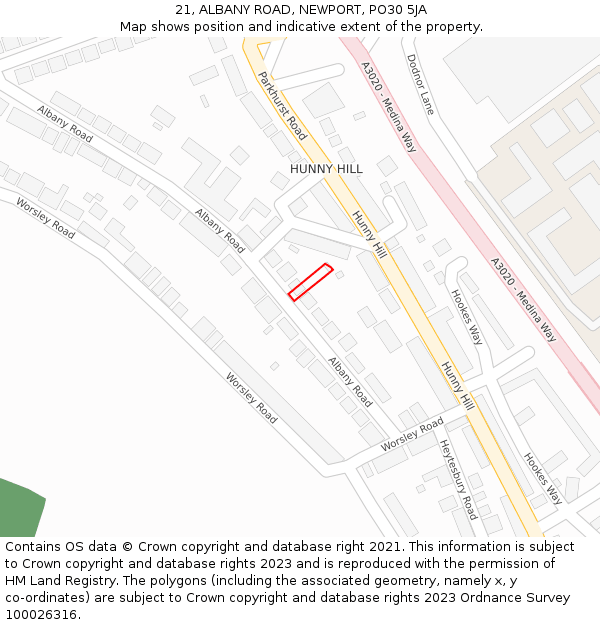 21, ALBANY ROAD, NEWPORT, PO30 5JA: Location map and indicative extent of plot