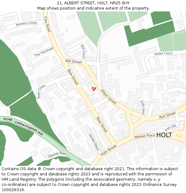 21, ALBERT STREET, HOLT, NR25 6HY: Location map and indicative extent of plot