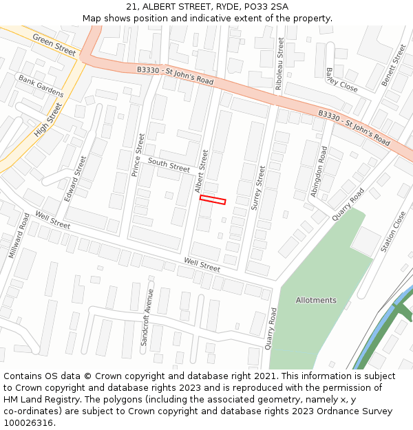 21, ALBERT STREET, RYDE, PO33 2SA: Location map and indicative extent of plot