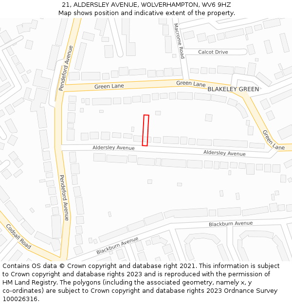 21, ALDERSLEY AVENUE, WOLVERHAMPTON, WV6 9HZ: Location map and indicative extent of plot