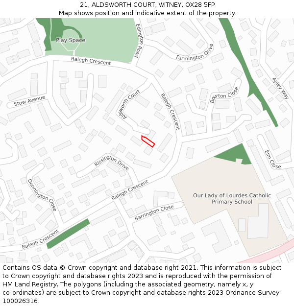 21, ALDSWORTH COURT, WITNEY, OX28 5FP: Location map and indicative extent of plot