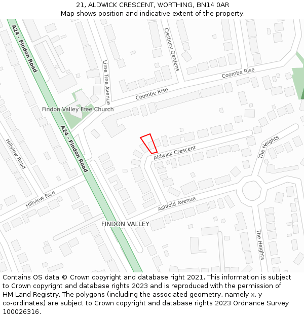 21, ALDWICK CRESCENT, WORTHING, BN14 0AR: Location map and indicative extent of plot
