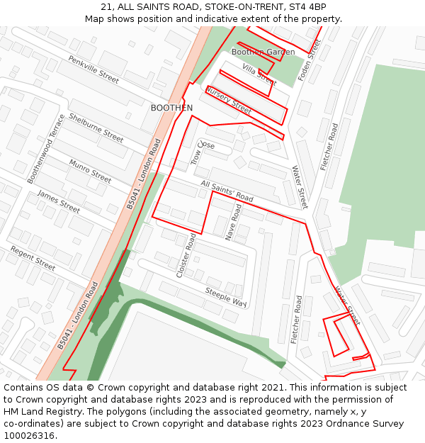 21, ALL SAINTS ROAD, STOKE-ON-TRENT, ST4 4BP: Location map and indicative extent of plot