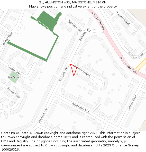 21, ALLINGTON WAY, MAIDSTONE, ME16 0HJ: Location map and indicative extent of plot