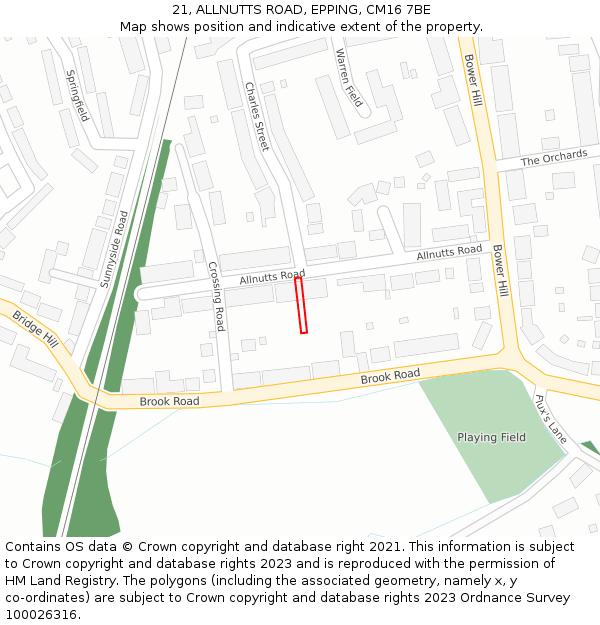 21, ALLNUTTS ROAD, EPPING, CM16 7BE: Location map and indicative extent of plot