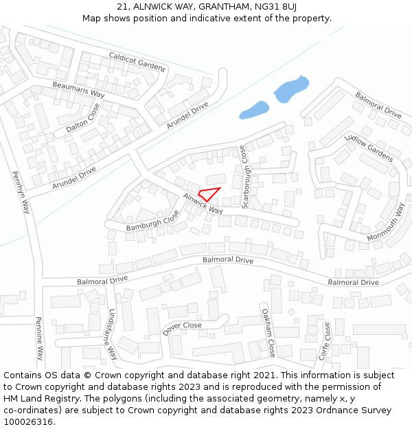 21, ALNWICK WAY, GRANTHAM, NG31 8UJ: Location map and indicative extent of plot