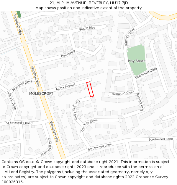 21, ALPHA AVENUE, BEVERLEY, HU17 7JD: Location map and indicative extent of plot