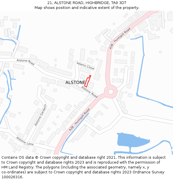 21, ALSTONE ROAD, HIGHBRIDGE, TA9 3DT: Location map and indicative extent of plot