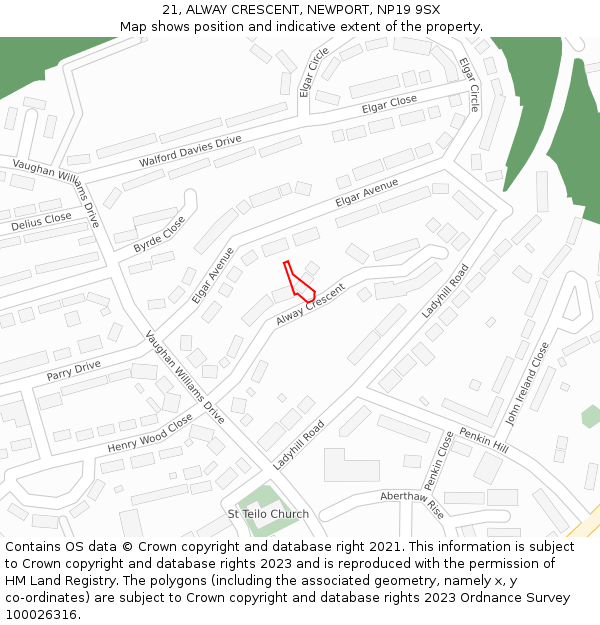21, ALWAY CRESCENT, NEWPORT, NP19 9SX: Location map and indicative extent of plot