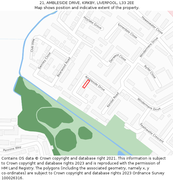 21, AMBLESIDE DRIVE, KIRKBY, LIVERPOOL, L33 2EE: Location map and indicative extent of plot