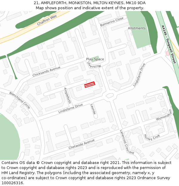 21, AMPLEFORTH, MONKSTON, MILTON KEYNES, MK10 9DA: Location map and indicative extent of plot