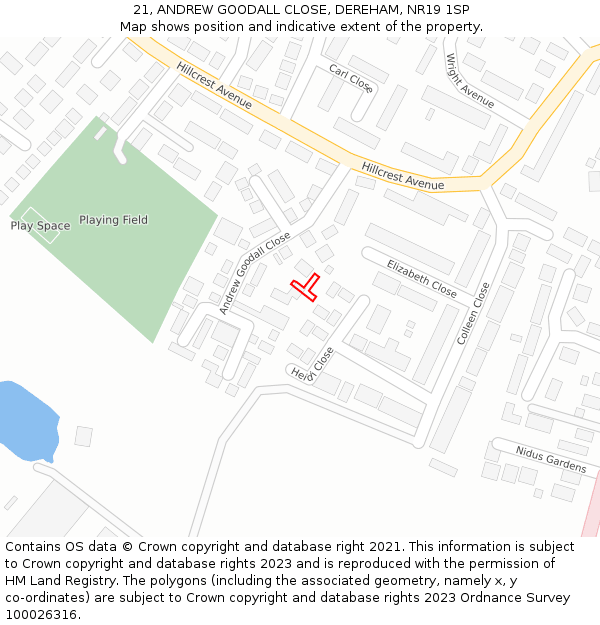 21, ANDREW GOODALL CLOSE, DEREHAM, NR19 1SP: Location map and indicative extent of plot