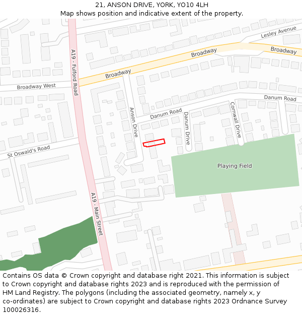 21, ANSON DRIVE, YORK, YO10 4LH: Location map and indicative extent of plot