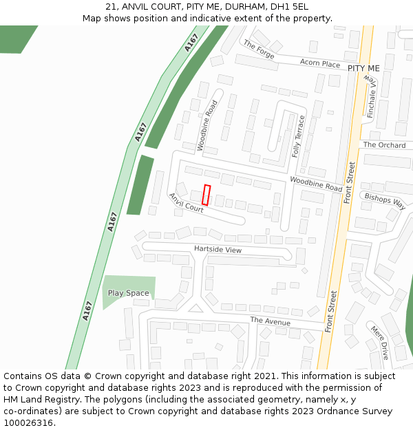 21, ANVIL COURT, PITY ME, DURHAM, DH1 5EL: Location map and indicative extent of plot