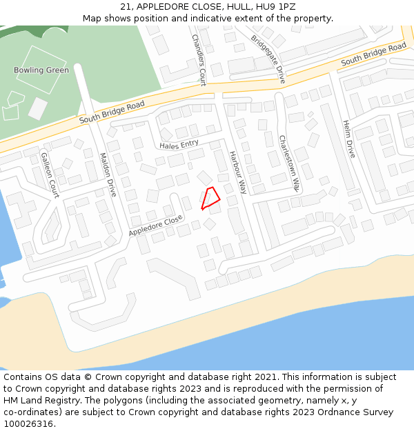 21, APPLEDORE CLOSE, HULL, HU9 1PZ: Location map and indicative extent of plot