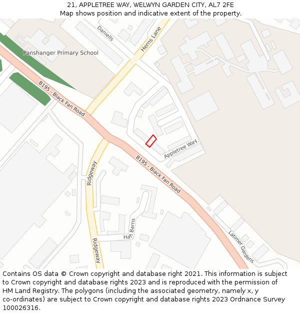 21, APPLETREE WAY, WELWYN GARDEN CITY, AL7 2FE: Location map and indicative extent of plot