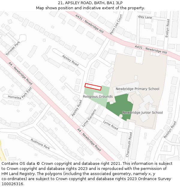 21, APSLEY ROAD, BATH, BA1 3LP: Location map and indicative extent of plot