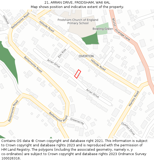 21, ARRAN DRIVE, FRODSHAM, WA6 6AL: Location map and indicative extent of plot