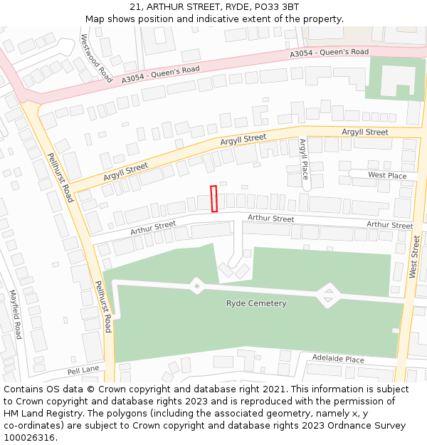 21, ARTHUR STREET, RYDE, PO33 3BT: Location map and indicative extent of plot