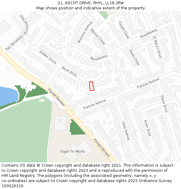 21, ASCOT DRIVE, RHYL, LL18 2RW: Location map and indicative extent of plot