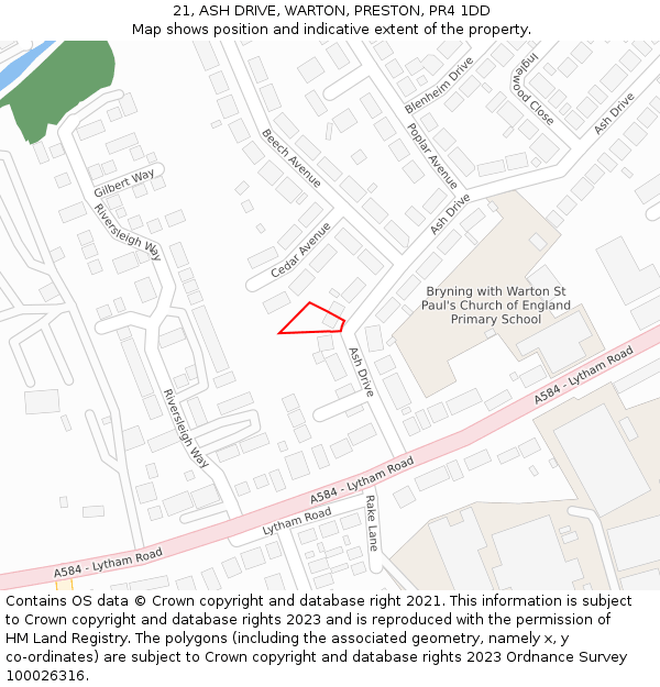 21, ASH DRIVE, WARTON, PRESTON, PR4 1DD: Location map and indicative extent of plot