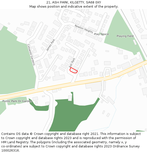 21, ASH PARK, KILGETTY, SA68 0XY: Location map and indicative extent of plot