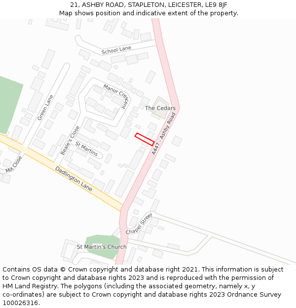 21, ASHBY ROAD, STAPLETON, LEICESTER, LE9 8JF: Location map and indicative extent of plot