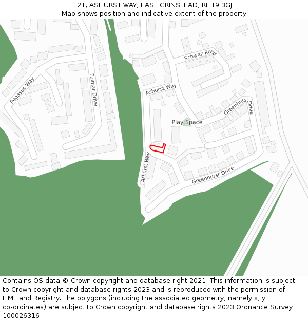 21, ASHURST WAY, EAST GRINSTEAD, RH19 3GJ: Location map and indicative extent of plot