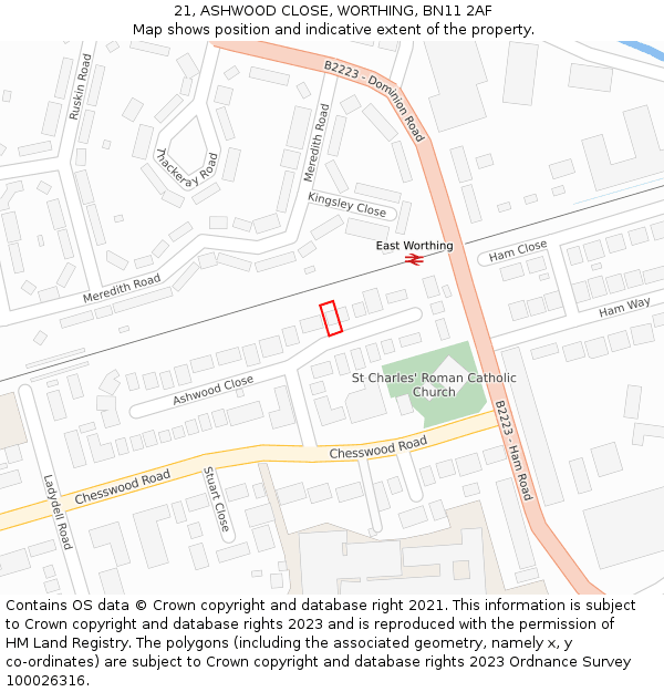 21, ASHWOOD CLOSE, WORTHING, BN11 2AF: Location map and indicative extent of plot