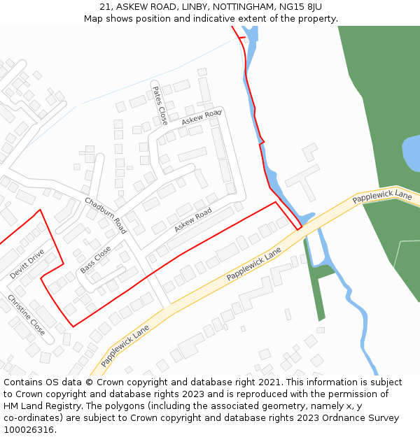 21, ASKEW ROAD, LINBY, NOTTINGHAM, NG15 8JU: Location map and indicative extent of plot